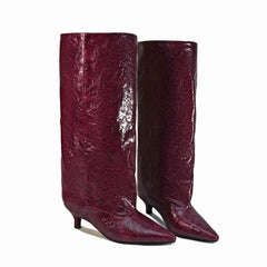 Kitten Heel Crocodile Pattern Boots