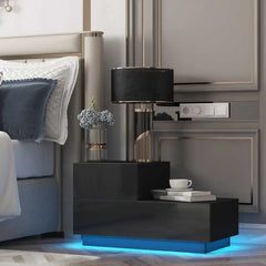 LED Cabinet 2 Drawers Coffee Table Bedside Nights Stands