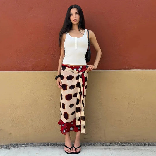 Printed wrap midi skirt with spot pattern