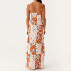 Maxi dress with a floral pattern on a white background