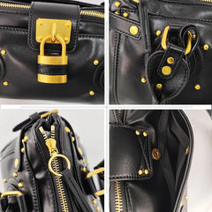 Studded Lock Top Handle Satchel Bag