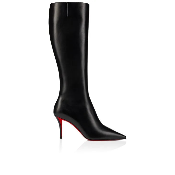 Black knee-high boot with red sole