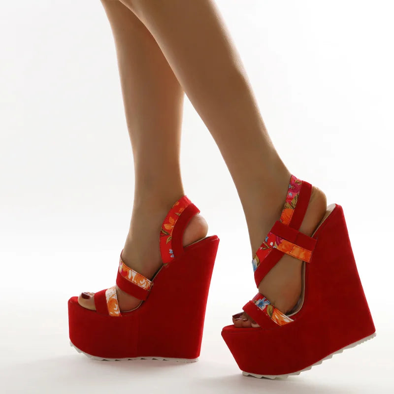 High Heels Platform Wedges Red Women Shoes