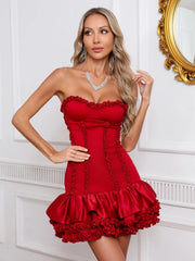 Red Ruffles Strapless Mini Dress