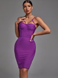 Women's Purple  Elegant Strappy Evening Midi Dress 