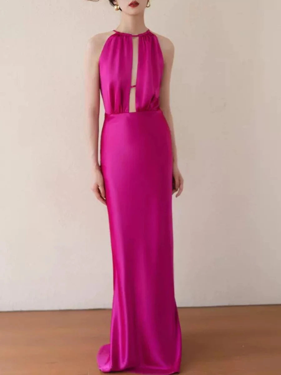 Fuchsia evening gown with cut-out design