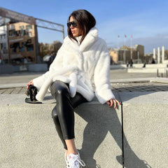 White Belted Thick Fluffy Plush Jacket