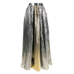 Metallic One-Shoulder Ruffled Bodysuit and Pleated Maxi Skirt Set