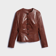 Croc Embossed Faux Leather Jacket