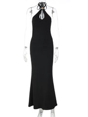 Gold Ring Halter Neck Column Maxi Dress