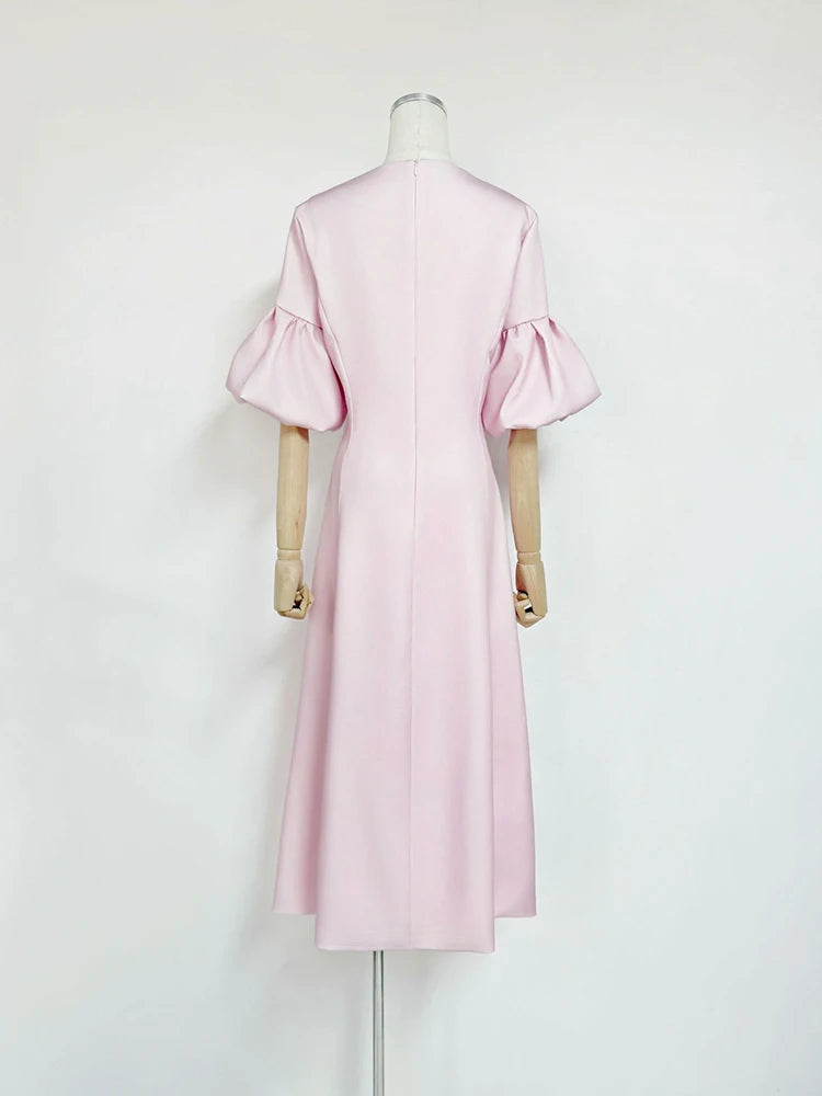 Floral Puff Sleeve Midi Dress on Mannequin Back View