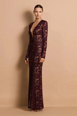 Lace Plunge Neck Maxi Dress