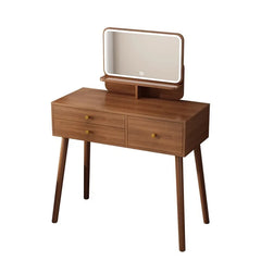  Modern minimalist walnut vanity set with mirror and ample drawer storage. Golden Atelier 4