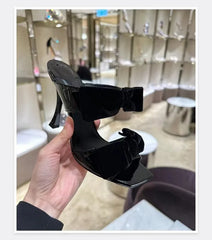 Pink Velvet Bow Stiletto Mules