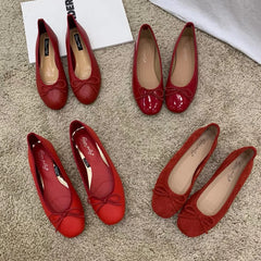 Red Ballet Flats with Bow Detail