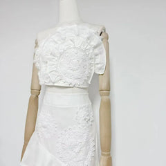 Floral Lace One-Shoulder Top Asymmetric Ruffle Skirt Set