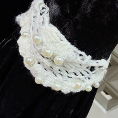 Black Long Sleeve Velvet Ruffled Lace Mini Dress