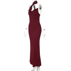 Cowl Neck Draped Scarf Spaghetti Strap Maxi Dress