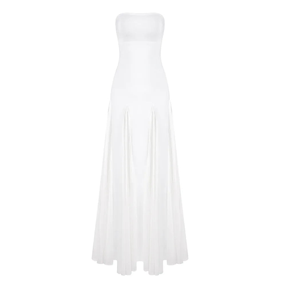 White strapless dress on a white background