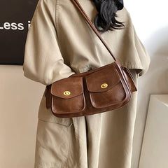 Small Faux Leather Double Pockets Crossbody Bags