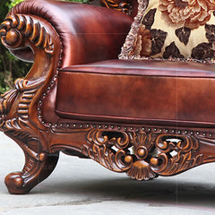 Solid Wood Leather Sofa Luxury Furniture For Large Living Room