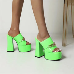 Chunky Heel Platform Slides