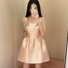Diamond Bow Square Neck Mini Dress