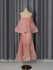 Peach Strapless Top and Pleated Midi Skirt Set
