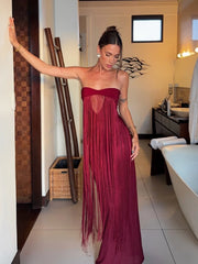 Strapless fringed maxi dress