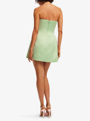 Green Strapless Flower Appliqu�� Mini Dress