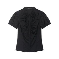 Pleated Hollow Out Front Tie Short Sleeve Top