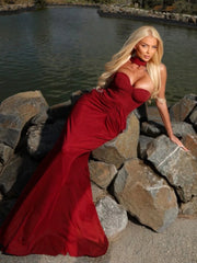Strapless Corset Folds Wasit Detail Gown With Scarf