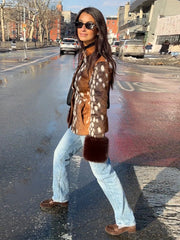 Leopard Print Fur Trim Jacket