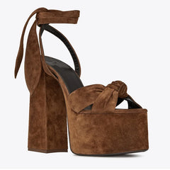 Floral Platform Bow Ankle Strap Heels