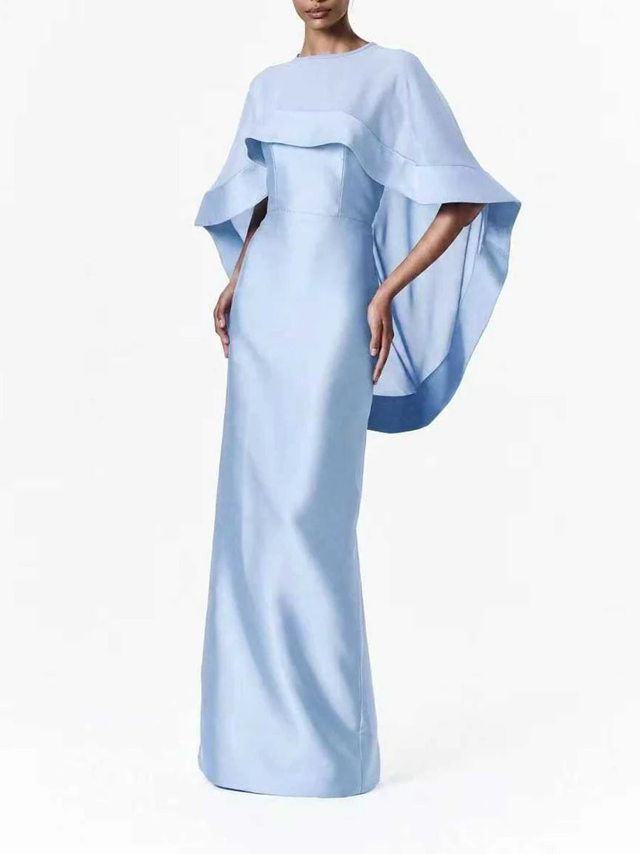 Light Blue Cape Overlay Maxi Dress