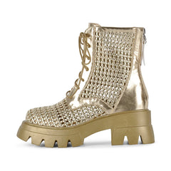 Metallic Platform Lace Up Ankle Boots
