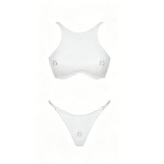 Solid Sequin Bikini and Skirt Swimwear Set