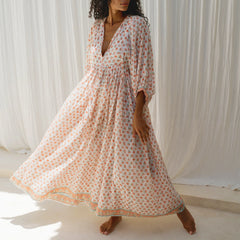 Maxi dress with floral print and lantern sleeves
