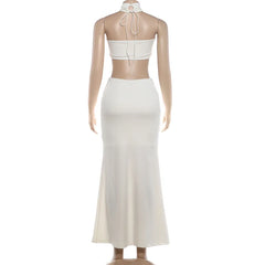 White Feather Halter Neck Tube Top and Mermaid Skirt Set