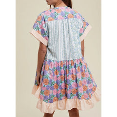 Colorblock floral tunic dress in casual style

