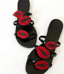 Red Lip Embellished Stiletto Sandals