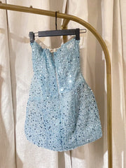 Blue Corset Strapless Sequin Mini Dress