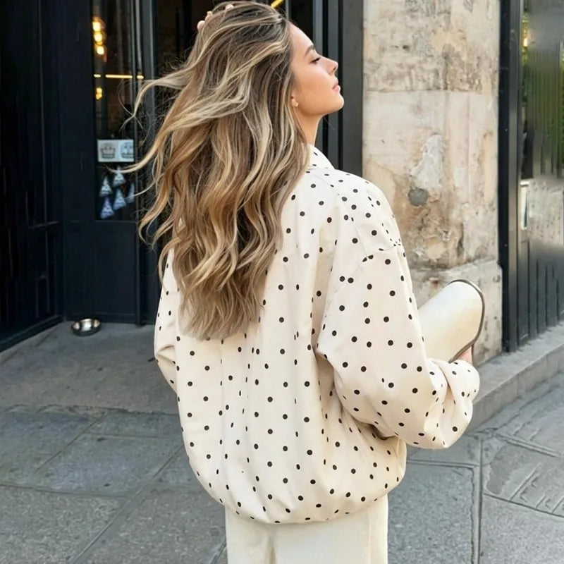 Polka dot turn-down collar jacket