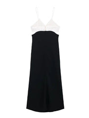 Sleeveless Black And White Patchwork Backless Maxi Dress