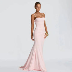 Strappy ruched column maxi dress in pink