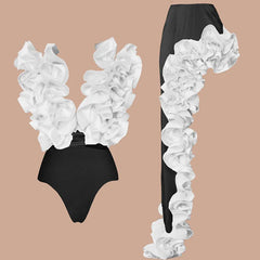 Ruffled V-Neck Swim Set