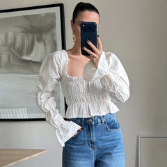 Smocked Square Neck Puff Sleeve Top