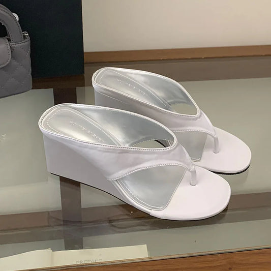 White wedge flip flop sandals