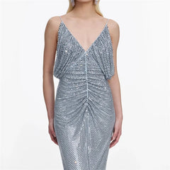 Crystal embellished V-neck maxi dress