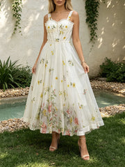 Floral Print Square Neck Corset Dress